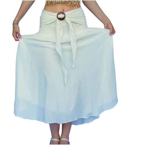 como sato Rock Damen Röcke Damen Maxi Skirt Faltenrock Strandrock Freizeitrock 2 in 1 Elegant A-Line Beach Skirt Elastic Waistband Einheitsgröße (Baumwolle, Natur) Damenkleid Sommerkleid Partyoutfit von como sato