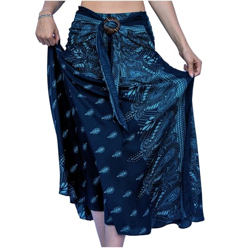 como sato Rock Damen Röcke Damen Maxi Skirt Faltenrock Strandrock Freizeitrock 2 in 1 Elegant A-Line Beach Skirt Elastic Waistband Einheitsgröße (Viskose, Navi Türkis) Sommerkleid Damenkleid von como sato