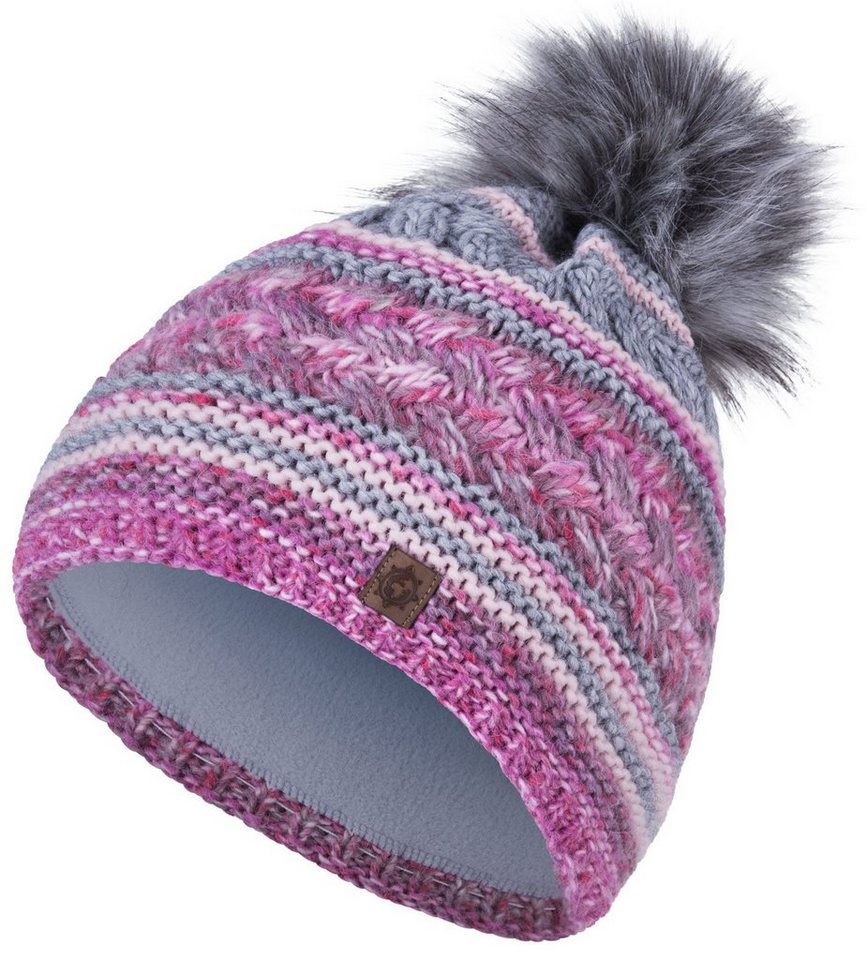 compagno Bommelmütze (1-St) Bommelmütze Wintermütze Damen mehrfarbig Fleecefutter Beanie von compagno