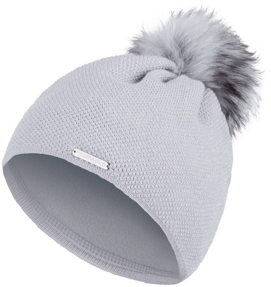 compagno Bommelmütze (1-St) Wintermütze Strickmütze Damen Metallic-Garn Mütze Beanie von compagno