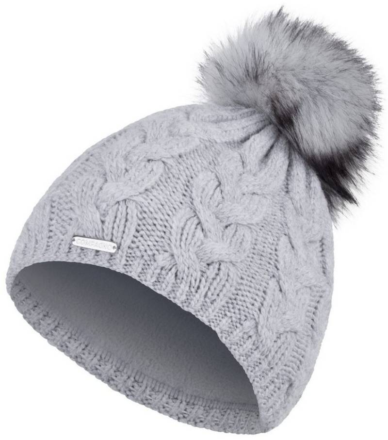 compagno Bommelmütze (1-St) Bommelmütze Wintermütze Zopf-Strickmuster Damen Fleecefutter Beanie von compagno