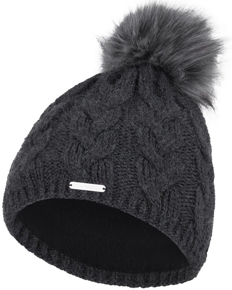 compagno Bommelmütze (1-St) Wintermütze gefüttert Strickmütze Damen Mütze Winter Beanie von compagno