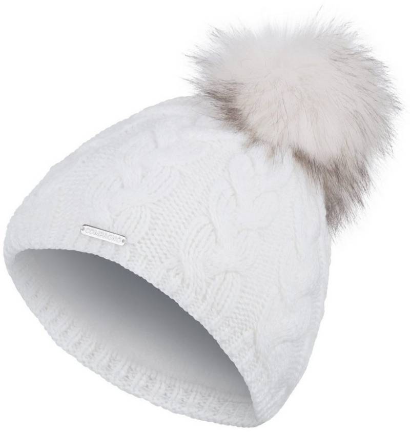 compagno Bommelmütze (1-St) Bommelmütze Wintermütze Zopf-Strickmuster Damen Fleecefutter Beanie von compagno