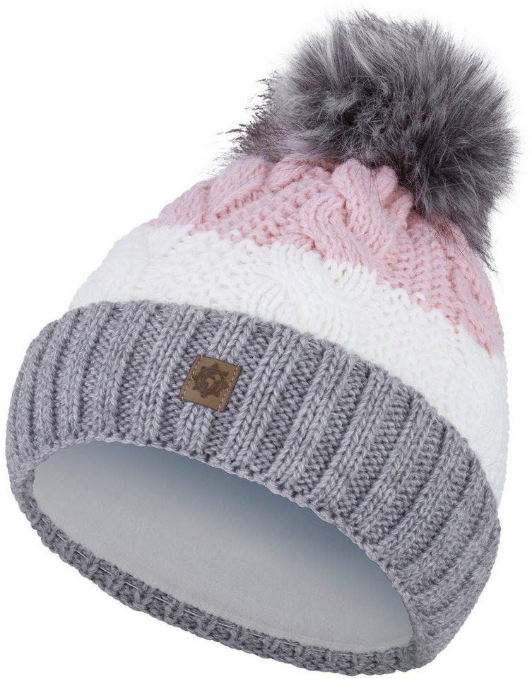 compagno Bommelmütze (1-St) Bommelmütze Wintermütze gestreift Damen Fleecefutter Beanie von compagno