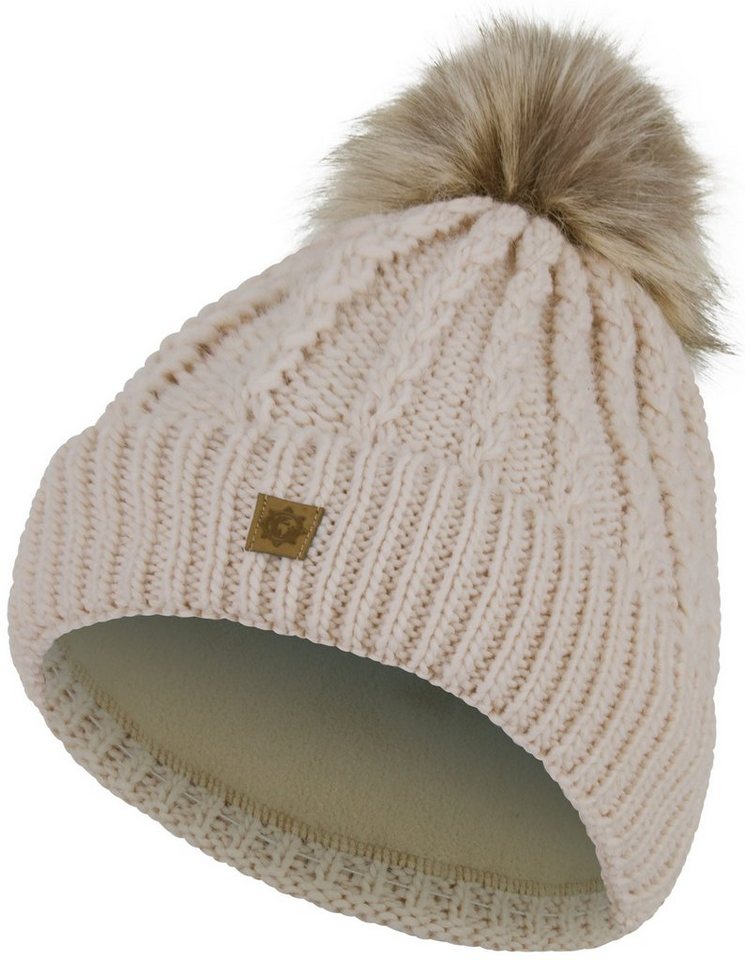 compagno Bommelmütze (1-St) Bommelmütze Wintermütze norwegisches Muster Damen Fleecefutter Beanie von compagno