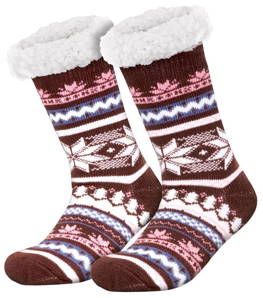 compagno Kuschelsocken (1-Paar) Kuschelsocken Schnee-Stern Noppensocken Anti Rutsch Sohle Wintersocken Damen Herren Socken Einheitsgröße von compagno