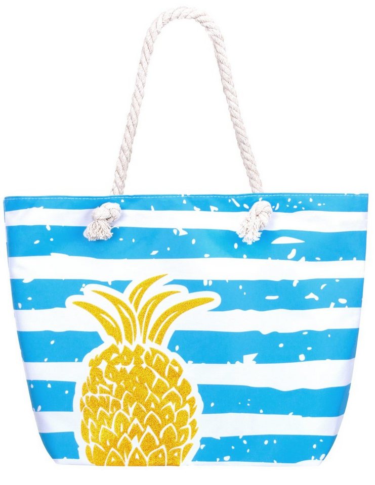 compagno Strandtasche (1-tlg), Strandtasche Ananas XXL Shopper Beach Bag mit breiter Kordel Schultertasche von compagno