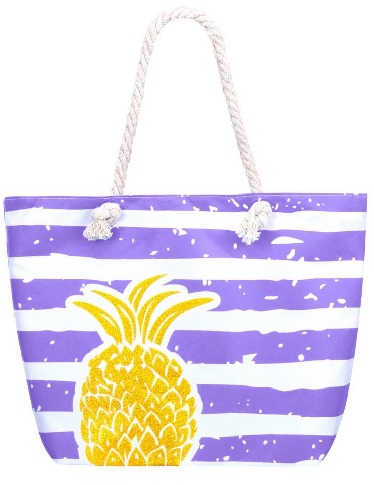 compagno Strandtasche (1-tlg), Strandtasche Ananas XXL Shopper Beach Bag mit breiter Kordel Schultertasche von compagno