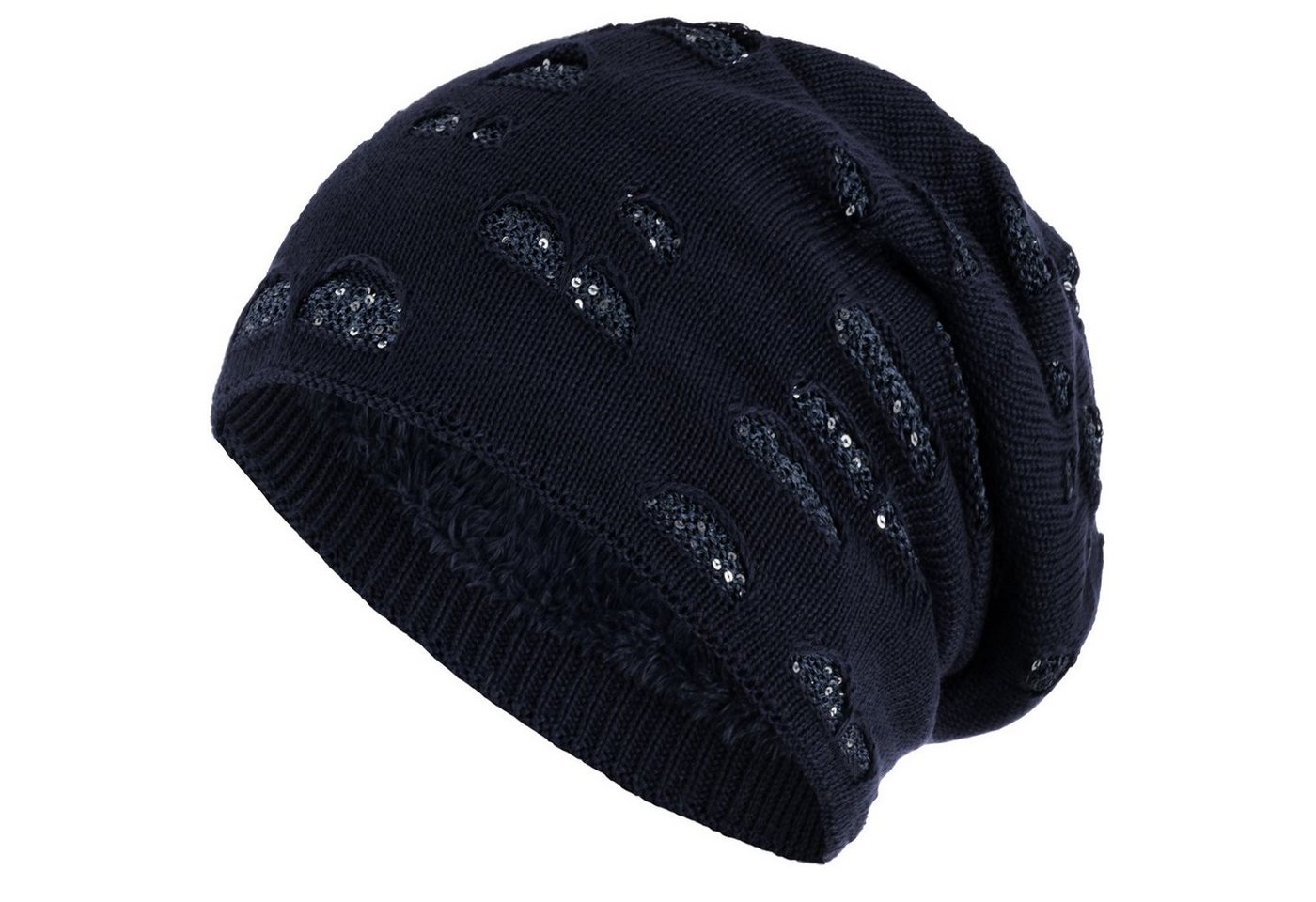 compagno Strickmütze (1-St) Damen Wintermütze mit Pailletten Warm gefüttert Beanie Mütze Haube von compagno