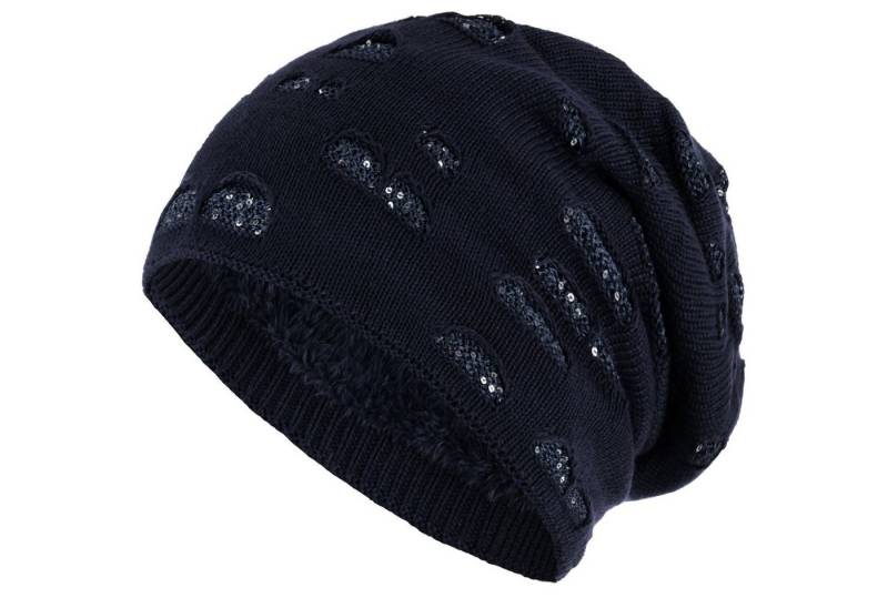 compagno Strickmütze (1-St) Damen Wintermütze mit Pailletten Warm gefüttert Beanie Mütze Haube von compagno