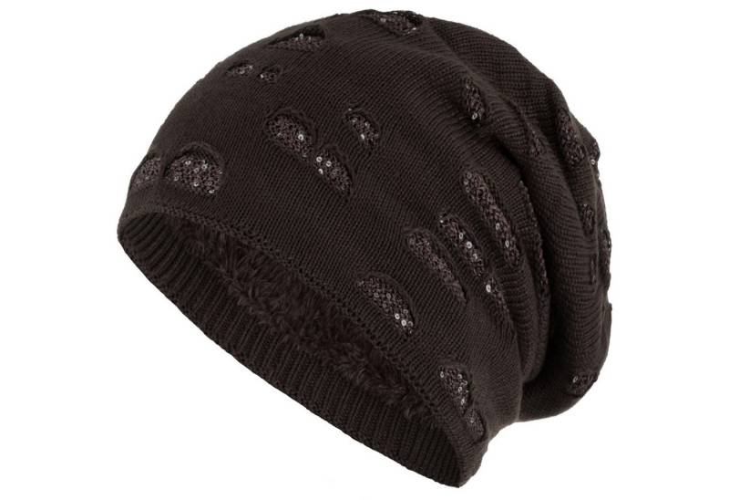 compagno Strickmütze (1-St) Damen Wintermütze mit Pailletten Warm gefüttert Beanie Mütze Haube von compagno