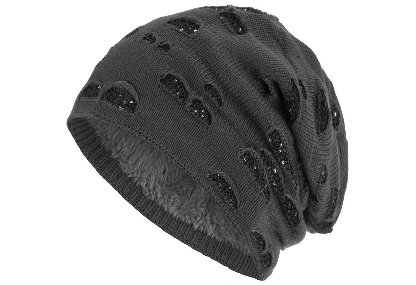 compagno Strickmütze (1-St) Gefütterte Damen Mütze Wintermütze Pailletten Damenmütze Beanie Haube von compagno