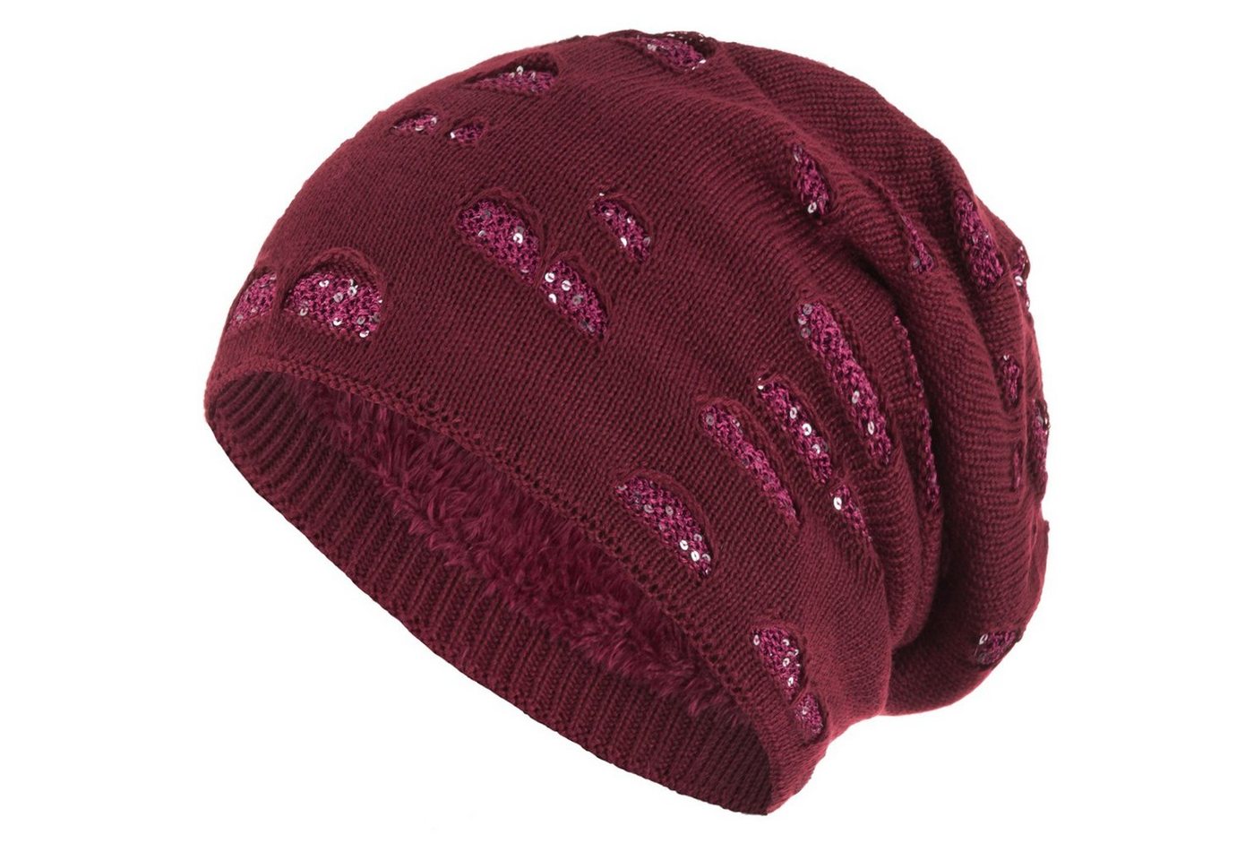 compagno Strickmütze (1-St) Gefütterte Damen Mütze Wintermütze Pailletten Damenmütze Beanie Haube von compagno