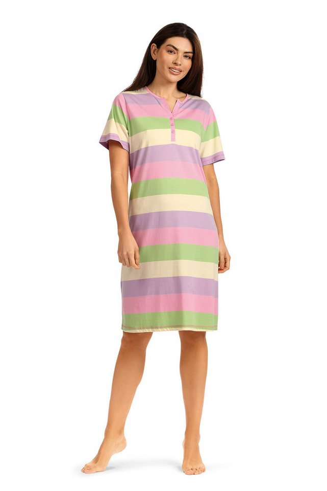 comtessa Nachthemd (Set, 1-tlg., 1-teilig) Damen Sleepshirt ca.100cm Schlafshirt Baumwolle Blockstreifen von comtessa