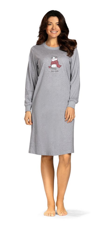 comtessa Nachthemd Comtessa Damen Nachthemd Langarm Katze in Grau von comtessa