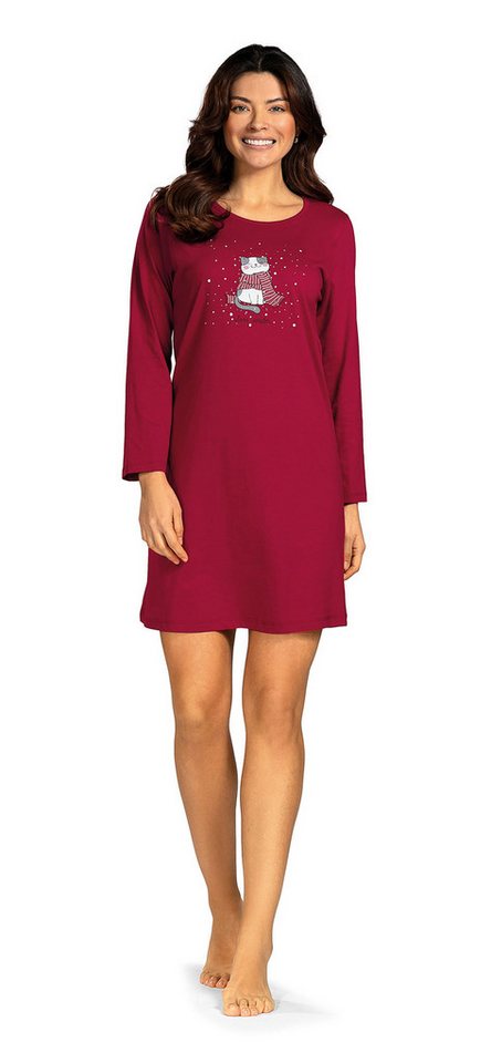 comtessa Nachthemd Comtessa Damen Nachthemd Langarm Katze in Rot atmungsaktiv von comtessa