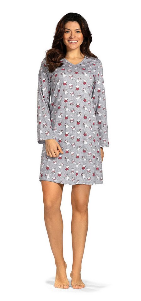 comtessa Nachthemd Comtessa Damen Nachthemd Langarm viele Katzen Grau von comtessa