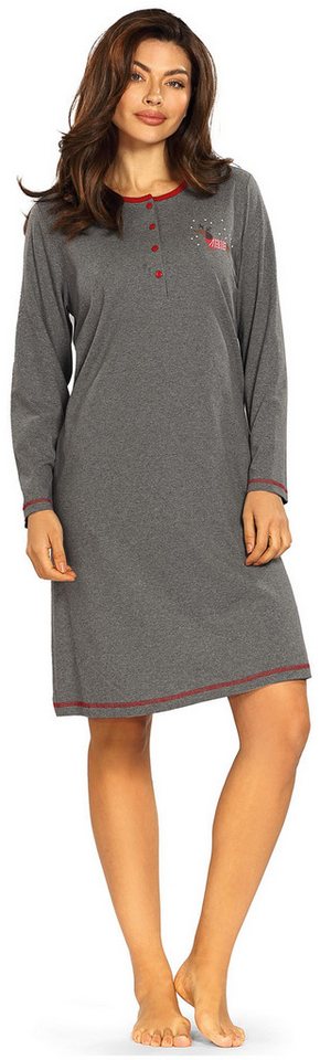 comtessa Nachthemd Cosy Winter (Set, 1-tlg., 1-teilig) Damen Sleepshirt ca.100cm lang geknöpft Langarm Baumwolle große Größen von comtessa