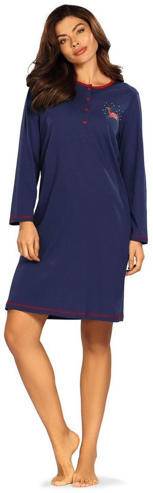 comtessa Nachthemd Cosy Winter (Set, 1-tlg., 1-teilig) Damen Sleepshirt ca.100cm lang geknöpft Langarm Baumwolle große Größen von comtessa