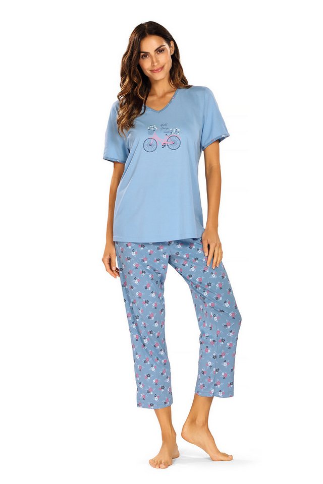 comtessa Schlafanzug (Set, 2 tlg., 2-teilig) Damen Pyjama 2-teilig Baumwolle 7/8 Hose Alloverdruck von comtessa