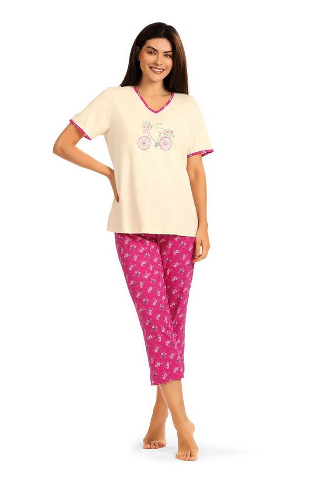 comtessa Schlafanzug (Set, 2 tlg., 2-teilig) Damen Pyjama 2-teilig Baumwolle 7/8 Hose Alloverdruck von comtessa