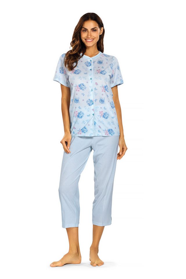 comtessa Schlafanzug (Set, 2 tlg., 2-teilig) Damen Pyjama 2-teilig Baumwolle 7/8 Hose Blumen von comtessa