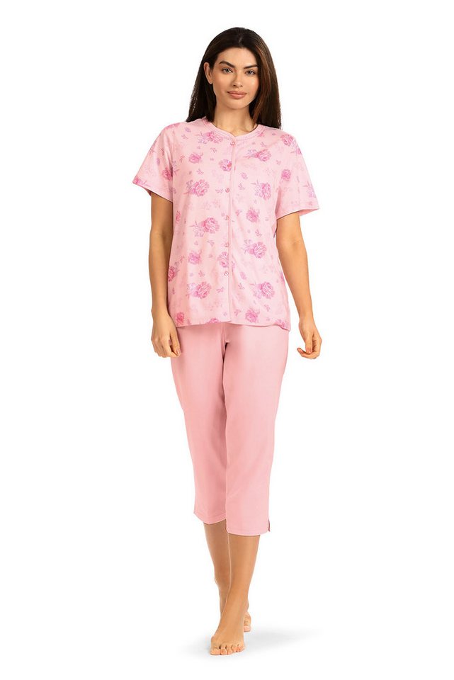 comtessa Schlafanzug (Set, 2 tlg., 2-teilig) Damen Pyjama 2-teilig Baumwolle 7/8 Hose Blumen von comtessa