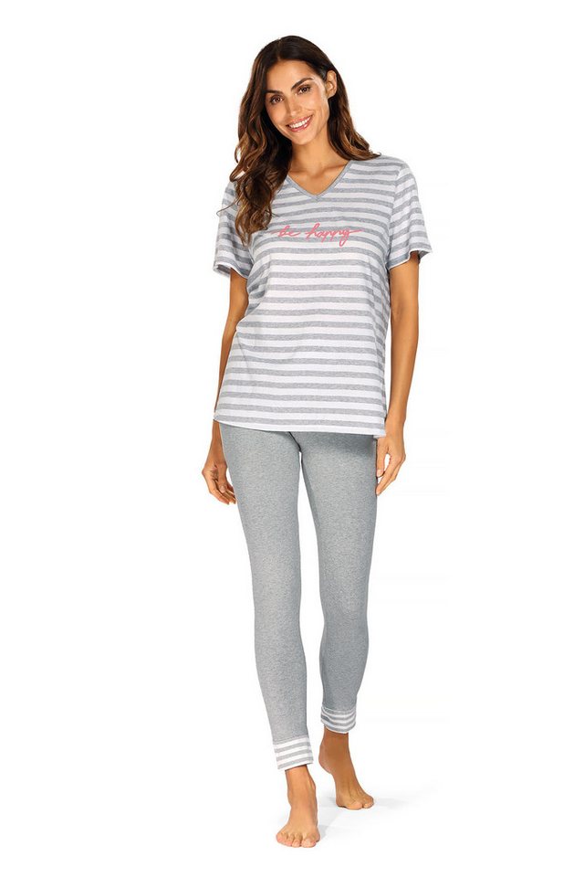 comtessa Schlafanzug (Set, 2 tlg., 2-teilig) Damen Pyjama 2-teilig Baumwolle 7/8 Leggings Ringel von comtessa