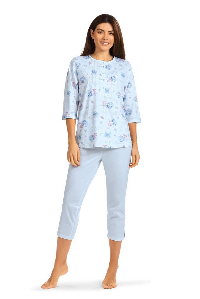 comtessa Schlafanzug (Set, 2 tlg., 2-teilig) Damen Pyjama 2-teilig Baumwolle Capri-Hose Blumen von comtessa