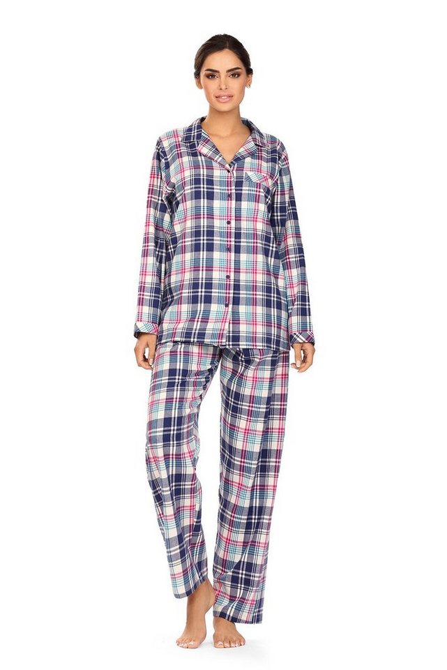 comtessa Schlafanzug (Set, 2 tlg., 2-teilig) Damen Schlafanzug 2-teilig Pyjama Knopfleiste Flanell Karo von comtessa