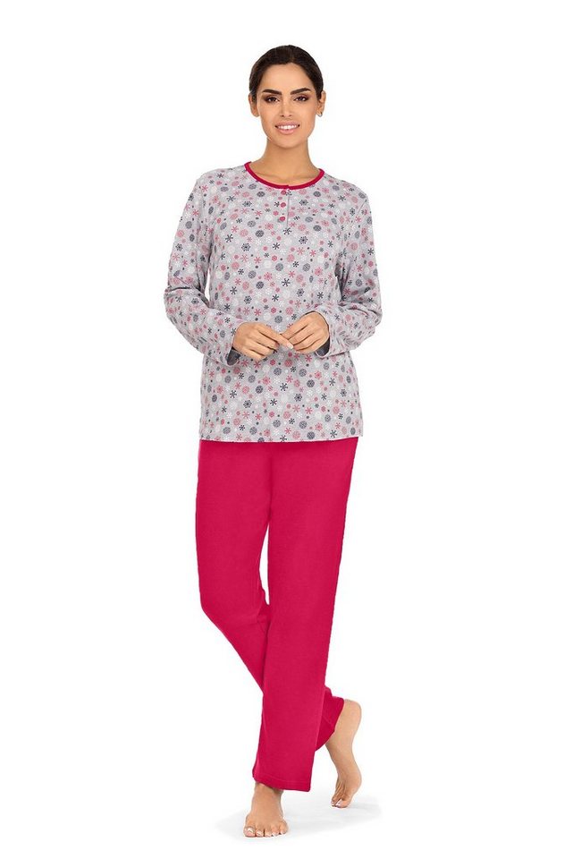 comtessa Schlafanzug (Set, 2 tlg., Set) Damen Schlafanzug 2-teilig Pyjama Knopfleiste Baumwolle Snowflakes von comtessa