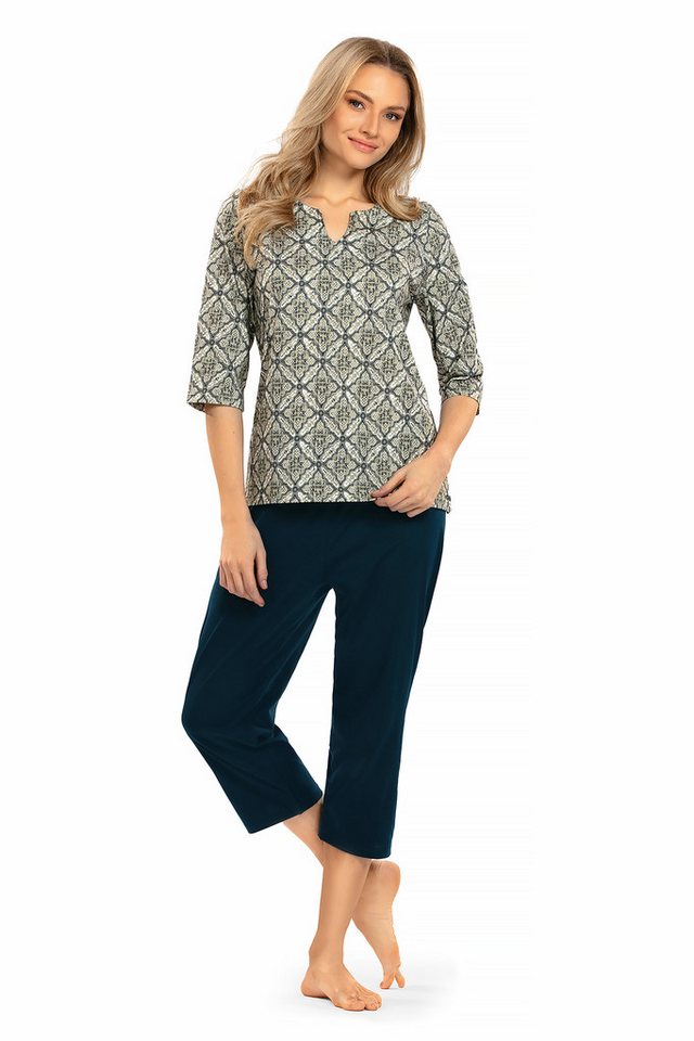 comtessa Schlafanzug Ascafa Damen Schlafanzug Halbarm 7/8 Hose in Navy von comtessa