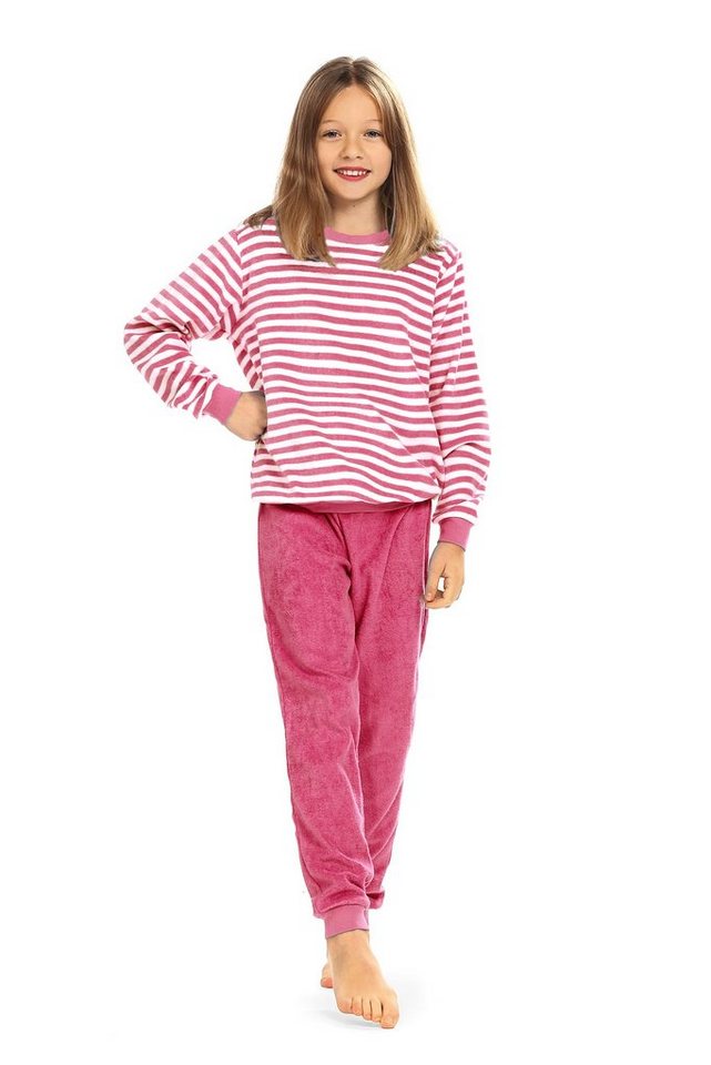 comtessa Schlafanzug Comte Kids (Set, 2 tlg., 2-teilig) Mädchen Schlafanzug Pyjama Langarm Frottee Baumwolle Ringel von comtessa