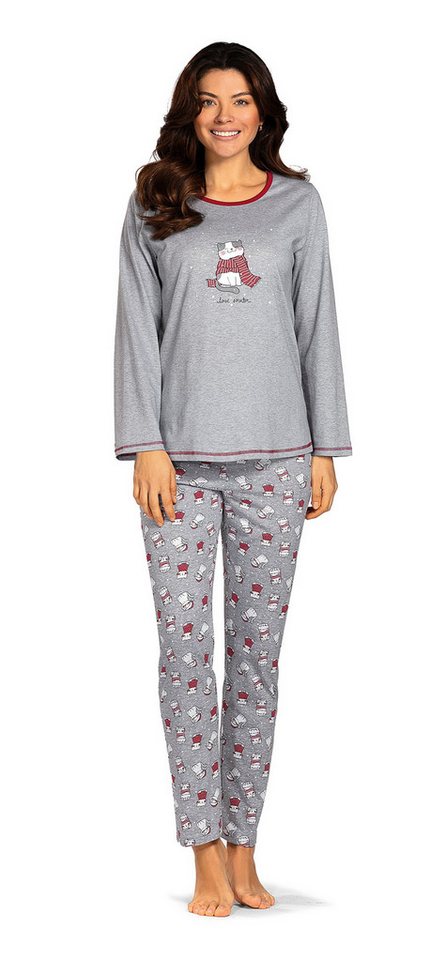 comtessa Schlafanzug Comtessa Damen Schlafanzug Langarm Katzen Grau von comtessa