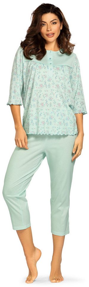 comtessa Schlafanzug Cosy Winter (Set, 2 tlg., 2-teilig) Damen Pyjama lang Baumwolle geknöpft 7/8 Hose auch große Größen von comtessa