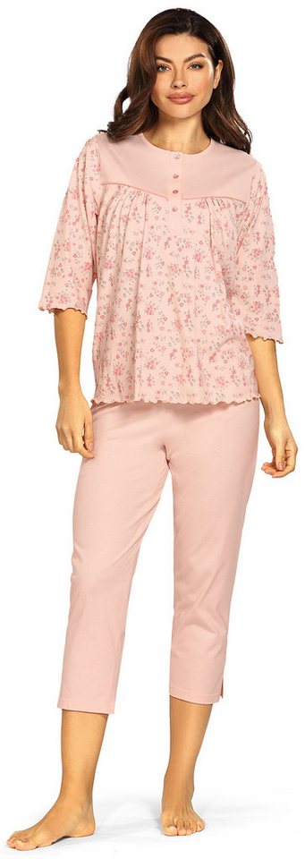 comtessa Schlafanzug Cosy Winter (Set, 2 tlg., 2-teilig) Damen Pyjama lang Baumwolle geknöpft 7/8 Hose auch große Größen von comtessa
