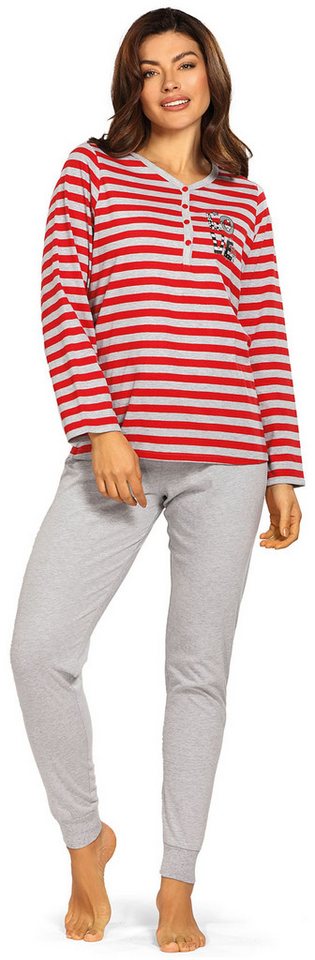 comtessa Schlafanzug Cosy Winter (Set, 2 tlg., 2-teilig) Damen Pyjama lang geknöpft Baumwolle Bündchen auch große Größen von comtessa