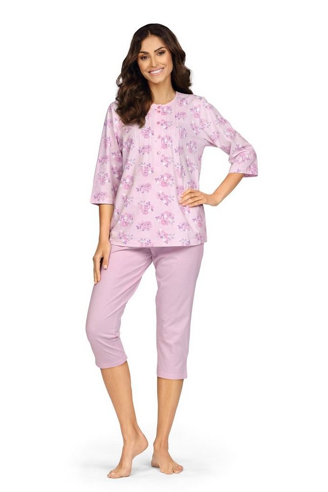 comtessa Schlafanzug Lounge (Set, 2 tlg., 2-teilig) Damen Schlafanzug 2-teilig Pyjama 7/8 Hose Blümchen Baumwolle von comtessa