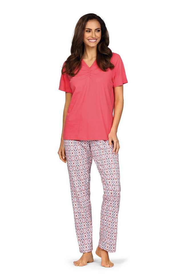 comtessa Schlafanzug Lounge (Set, 2 tlg., 2-teilig) Damen Schlafanzug 2-teilig Pyjama Kurzarm Baumwolle Raffungen von comtessa