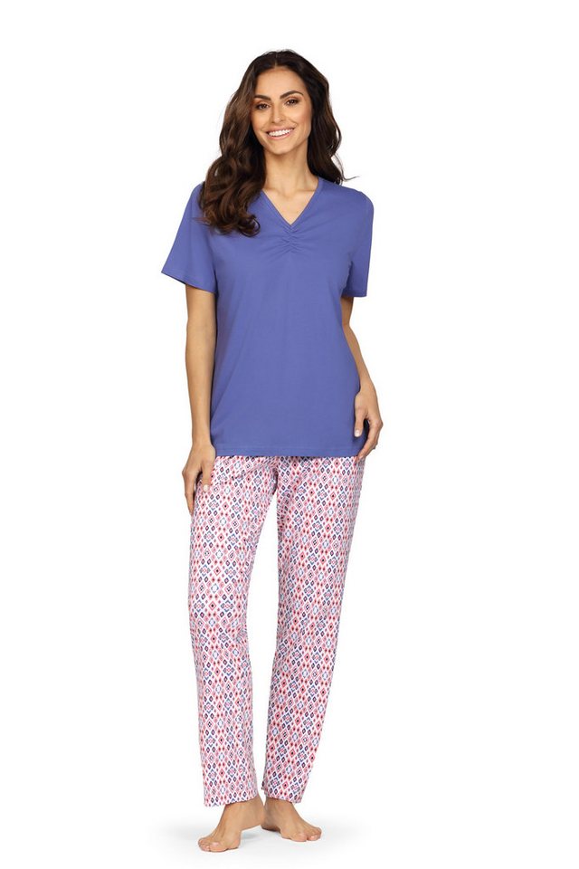 comtessa Schlafanzug Lounge (Set, 2 tlg., 2-teilig) Damen Schlafanzug 2-teilig Pyjama Kurzarm Baumwolle Raffungen von comtessa