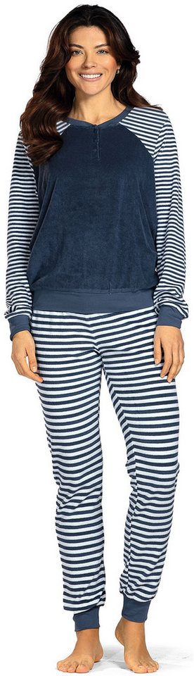 comtessa Schlafanzug Lovely Dreams (Set, 2 tlg., 2-teilig) Damen Pyjama lang Baumwolle Langarm Frottee geknöpft große Größen von comtessa