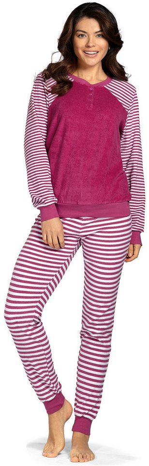 comtessa Schlafanzug Lovely Dreams (Set, 2 tlg., 2-teilig) Damen Pyjama lang Baumwolle Langarm Frottee geknöpft große Größen von comtessa