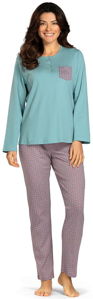 comtessa Schlafanzug Lovely Dreams (Set, 2 tlg., 2-teilig) Damen Pyjama lang Baumwolle Langarm Interlock geknöpft große Größen von comtessa