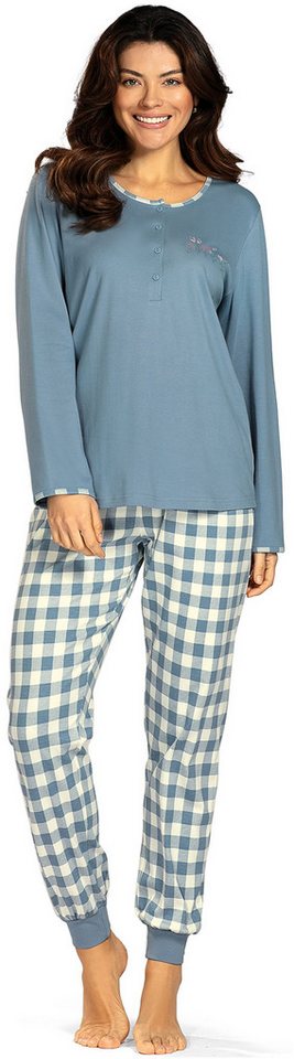 comtessa Schlafanzug Lovely Dreams (Set, 2 tlg., 2-teilig) Damen Pyjama lang Interlock Baumwolle Langarm Bündchen große Größen von comtessa