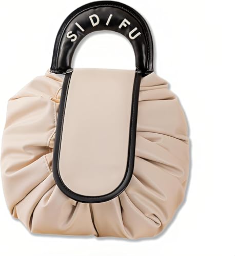 Drawstring Reise Kosmetiktasche Damen,Lazy Make-up Tasche mit Kordelzug,Reise-Kosmetiktasche Große Kapazität,Kordelzug Make-up-Tasche (cremefarbe) von comvastars