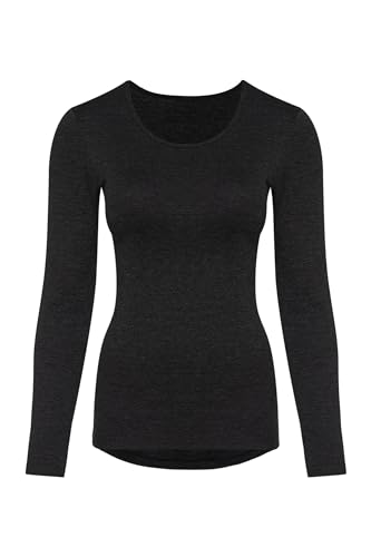 Conta Thermo Langarm Shirt, Longshirt mit natürlicher Baumwolle, wärmende Unterwäsche für Damen, Rundhalsausschnitt, Damenbekleidung, Schwarz Melange, Größe: 44/XL von con-ta