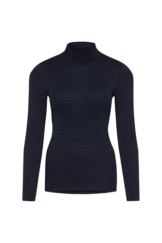 Conta Thermo Langarm Shirt mit Stehkragen, geringeltes Damenshirt mit natürlicher Baumwolle, wärmeisolierende Unterwäsche, Damenbekleidung, in Farbe Marine Geringelt, Größen: 36/XS - 50/4XL von con-ta