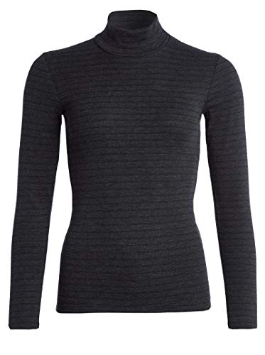 Conta Thermo Langarm Shirt mit Stehkragen, geringeltes Damenshirt mit natürlicher Baumwolle, wärmeisolierende Unterwäsche, Damenbekleidung, Schwarz Geringelt, Größe: 48/3XL von con-ta