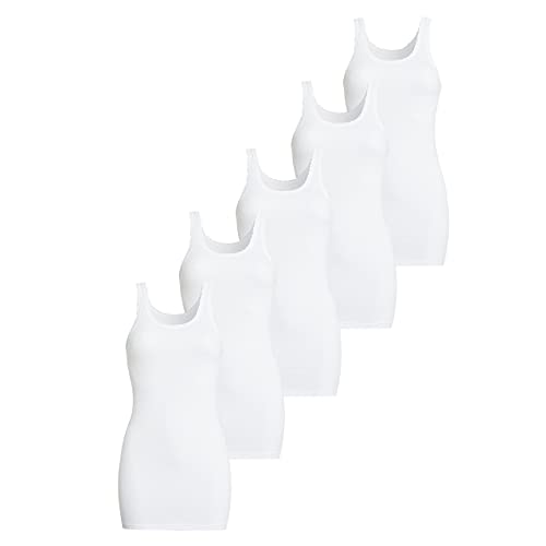 Conta Achselhemd lang, Top mit Spitze für Damen, Unterhemd in Feinripp, Trägertop aus Baumwolle, weiß | 5er Pack, Gr.: 58/8XL von con-ta