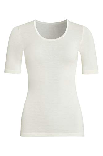 con-ta Kurzarm Shirt, dezentes Basic Oberteil für Damen, mit rundem Halsausschnitt, aus weicher Wolle und Seide, in Wollweiß, Größe: 44 von con-ta
